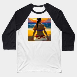 Hula Girl Hawaiian Luau Impressionist Painting Hawaii Sunset Pearls Baseball T-Shirt